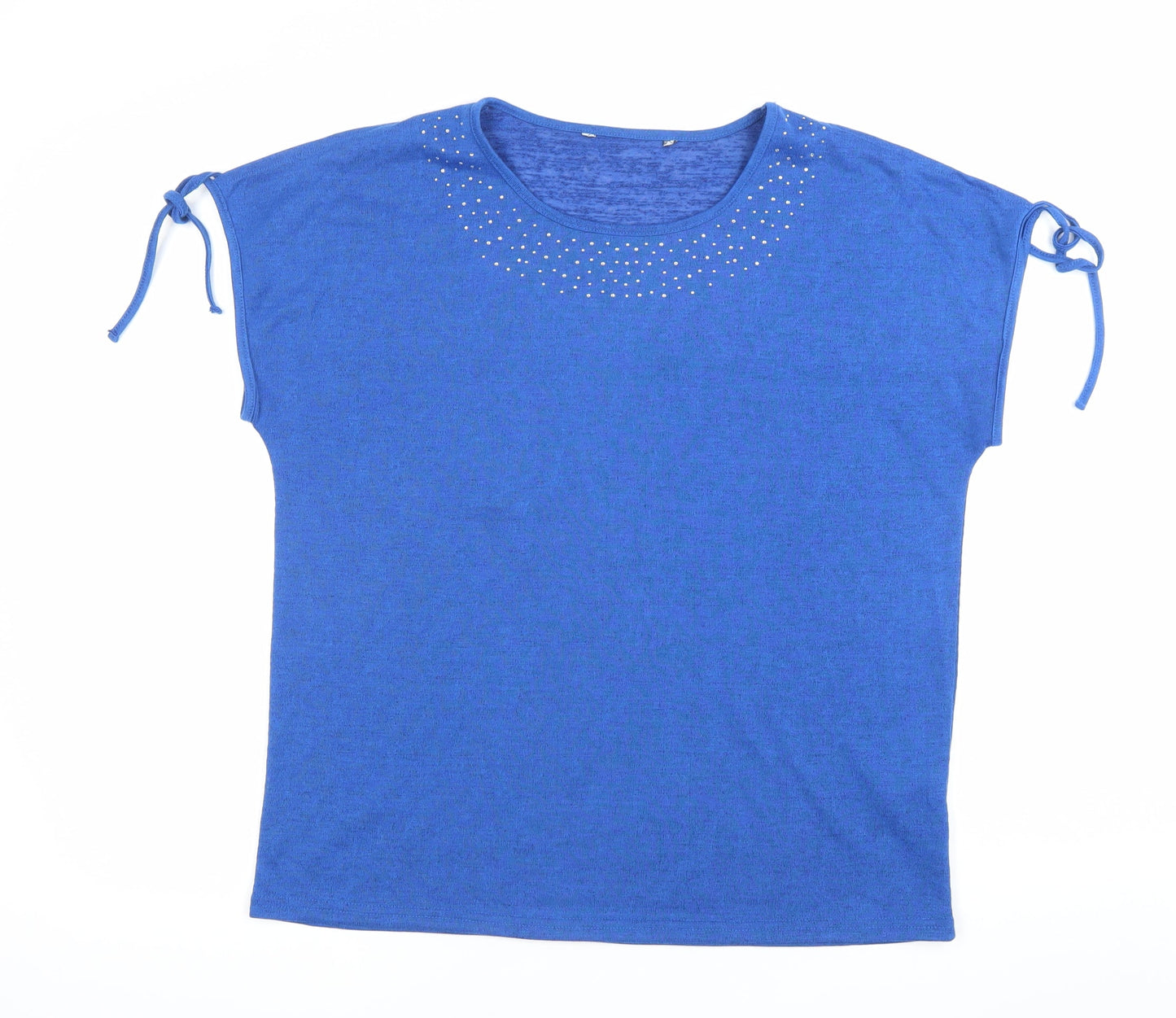 Bonmarché Women Blue Size 14 Studded Round Neck T-Shirt