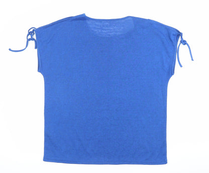 Bonmarché Women Blue Size 14 Studded Round Neck T-Shirt