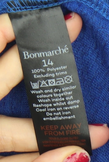 Bonmarché Women Blue Size 14 Studded Round Neck T-Shirt