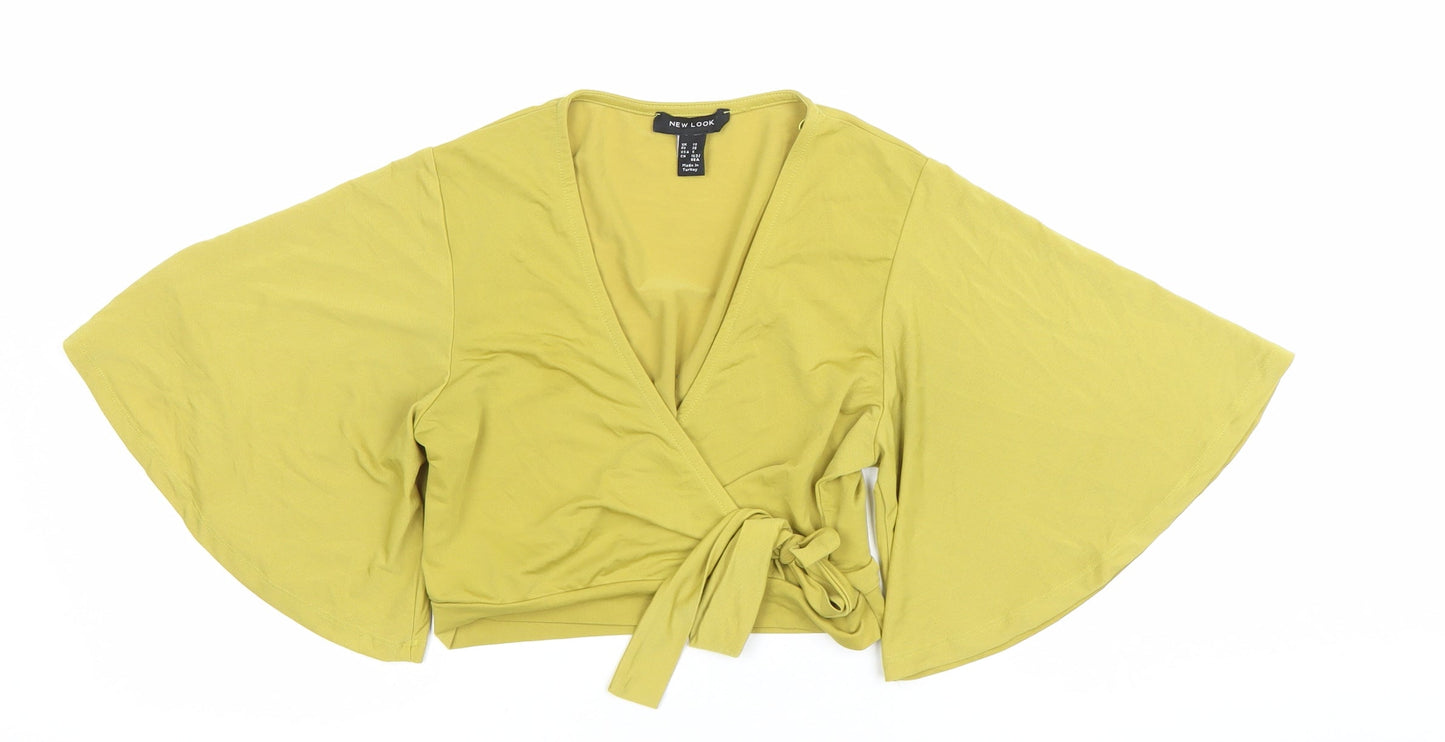 Womens UK Size 10 New Look Yellow Wrap Blouse