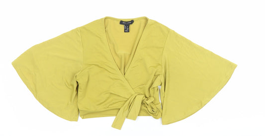 New Look Women’s Yellow Wrap Blouse UK 10 Kimono Sleeve V-Neck