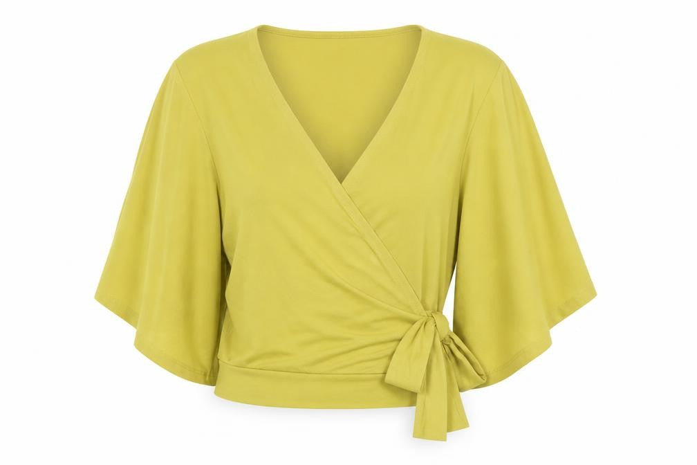 Womens UK Size 10 New Look Yellow Wrap Blouse