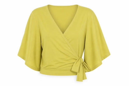 Womens UK Size 10 New Look Yellow Wrap Blouse