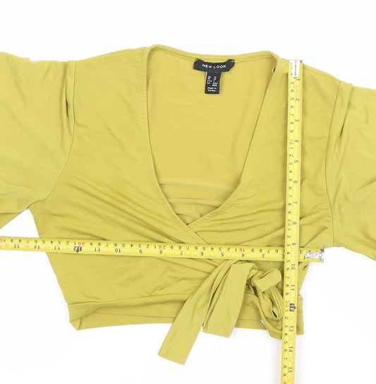 New Look Women’s Yellow Wrap Blouse UK 10 Kimono Sleeve V-Neck