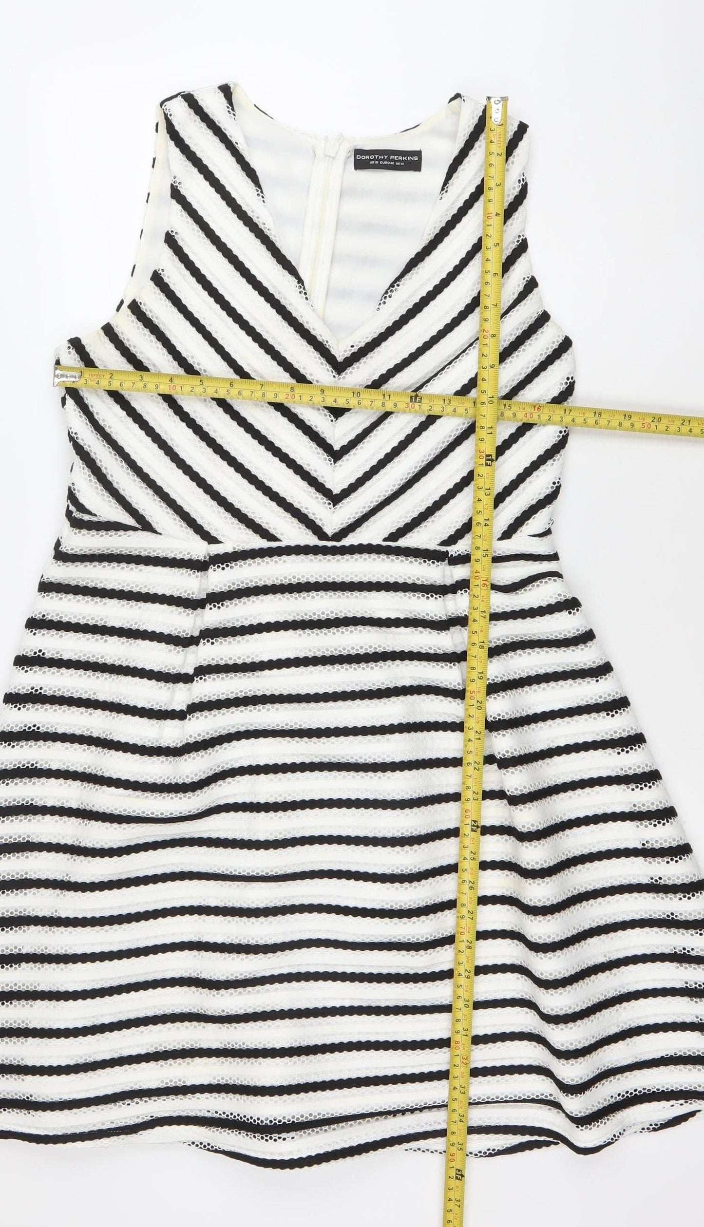 Dorothy Perkins Womens Black White Striped A-Line Dress Size 14