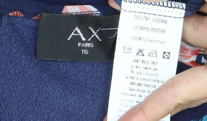 AX Paris Womens Blue Floral Ruffle Blouse Size 16 Cold Shoulder Top