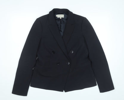 Hobbs Women Black Size 12 Double-Breasted Wool Blend Suit Jacket
