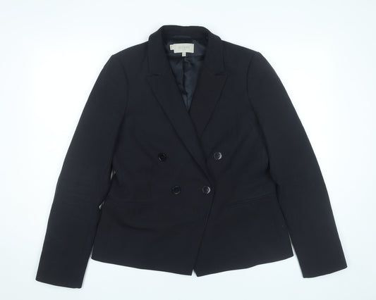 Hobbs Women Black Size 12 Double-Breasted Wool Blend Suit Jacket