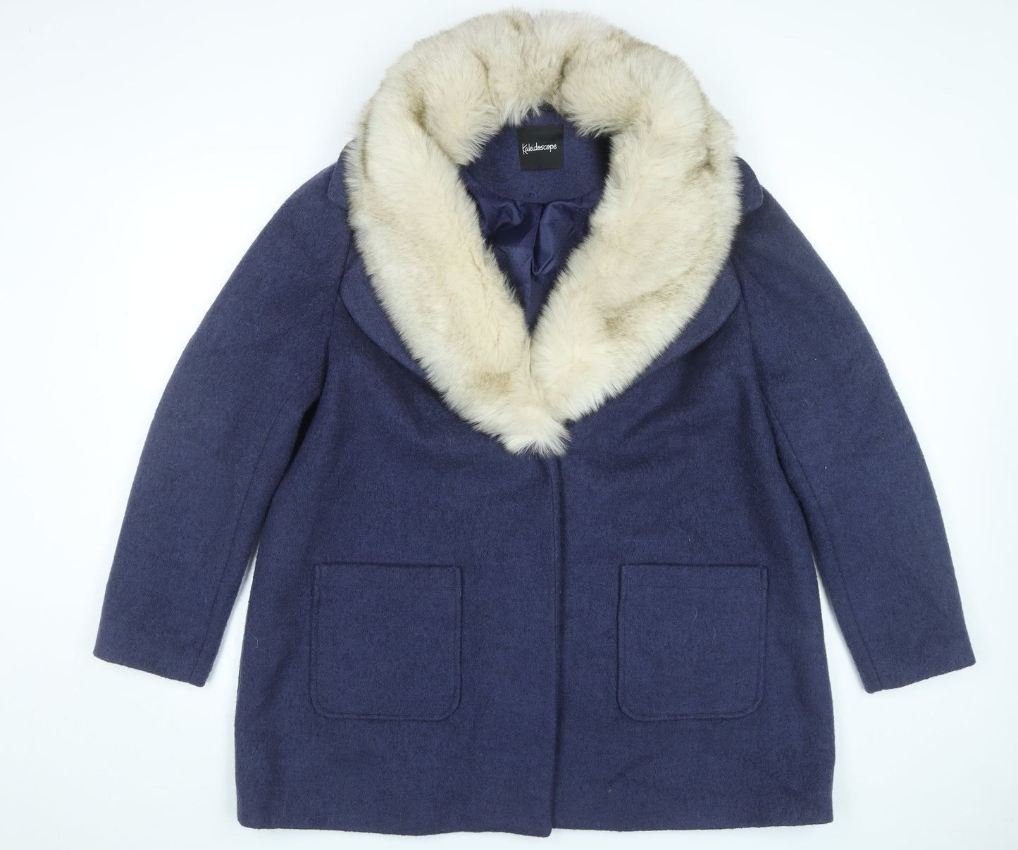 Kaleidoscope Women’s Blue Wool Blend Fur Trim Coat UK 22