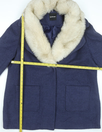 Kaleidoscope Women’s Blue Wool Blend Fur Trim Coat UK 22