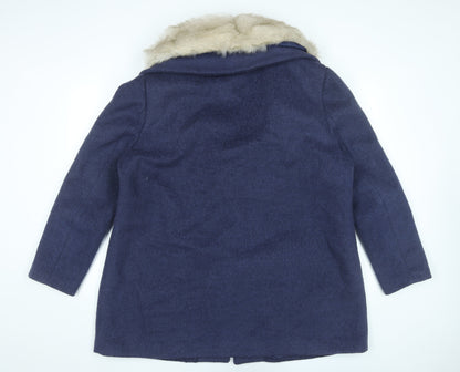 Kaleidoscope Women’s Blue Wool Blend Fur Trim Coat UK 22