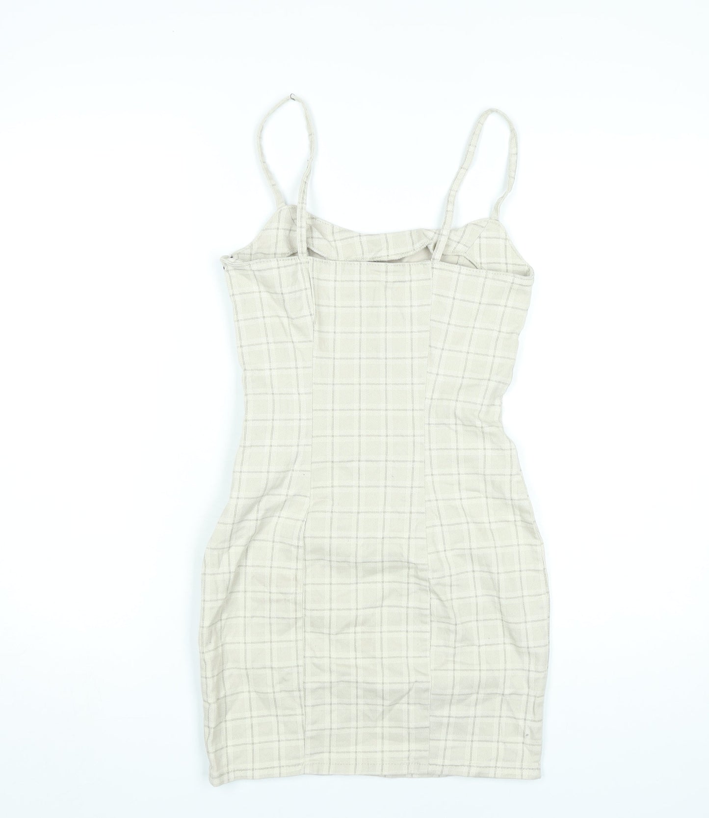 H&M Women Beige Check Bodycon Dress Size 6 Cotton Blend Sleeveless