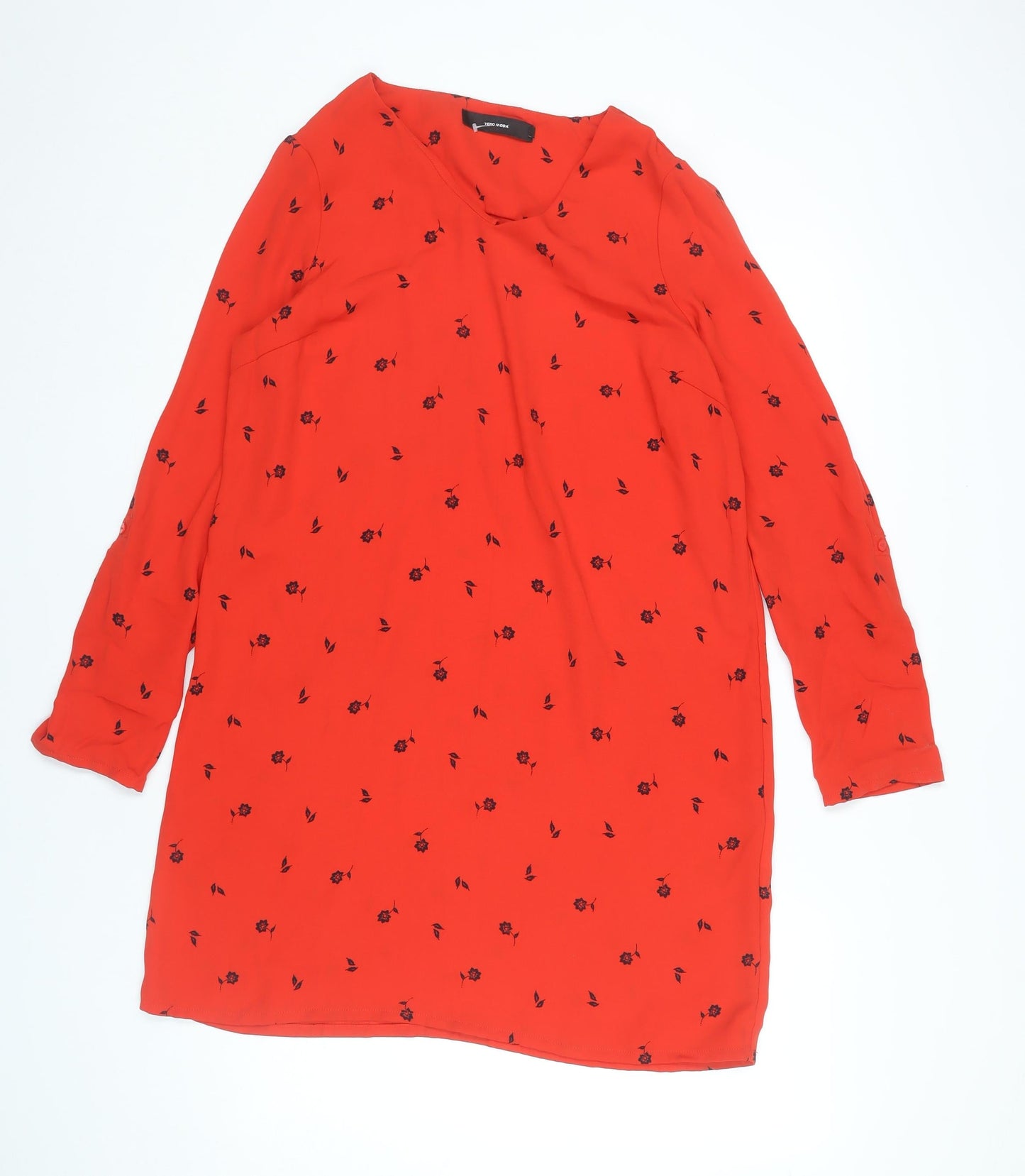Vero Moda Women’s Red Floral Shift Dress Size M Knee Length Long Sleeve