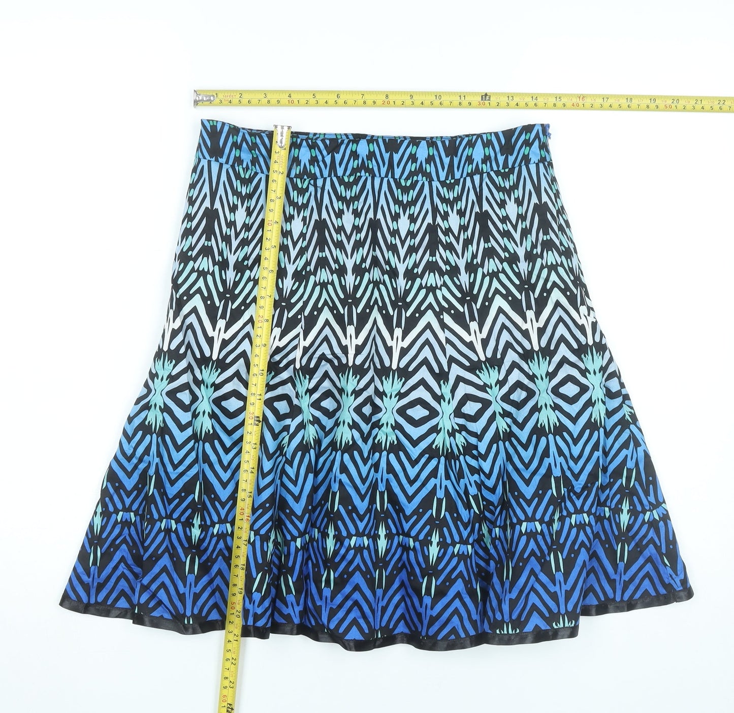 Et Vous Womens Blue Black Geometric A-Line Skirt Size 10 Cotton