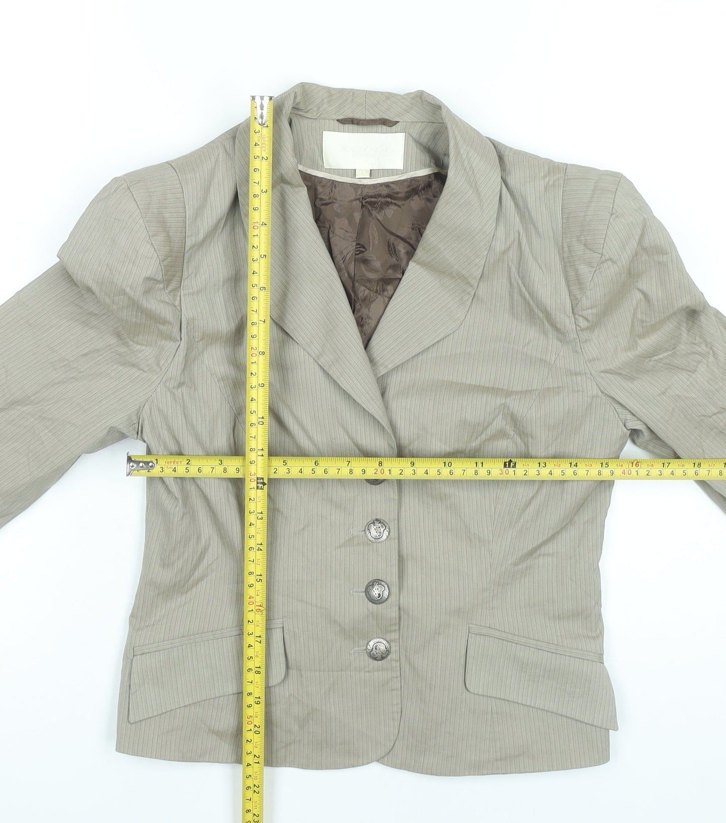 Roni Zilkha Women Beige Pinstripe Blazer Jacket Size 12