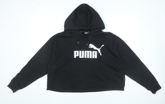 Puma Womens Black Pullover Hoodie L Cotton Blend Logo Sportswear