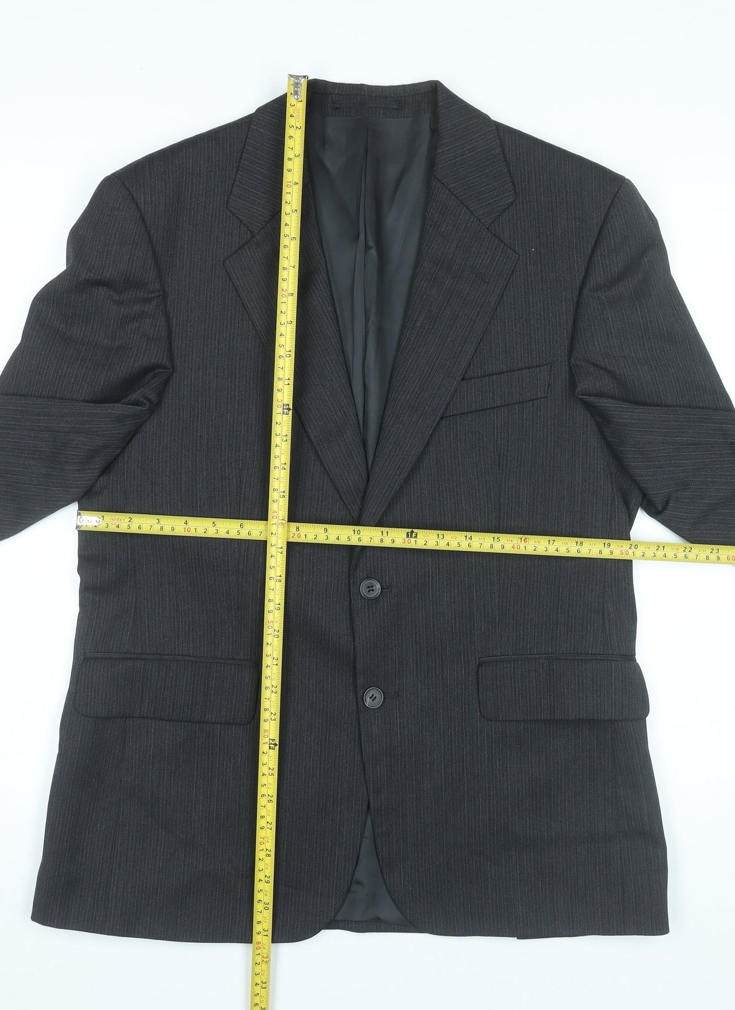 Centaur Men’s Black Pinstripe Wool Blend Blazer Jacket 40 Short Classic Formal