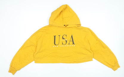 H&M Divided Women’s Yellow Hoodie L Hooded USA Print Pullover