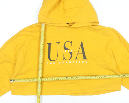 H&M Divided Women’s Yellow Hoodie L Hooded USA Print Pullover