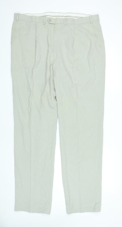 Marks and Spencer Men's Beige Chino Trousers Size 42W 35L Classic Fit