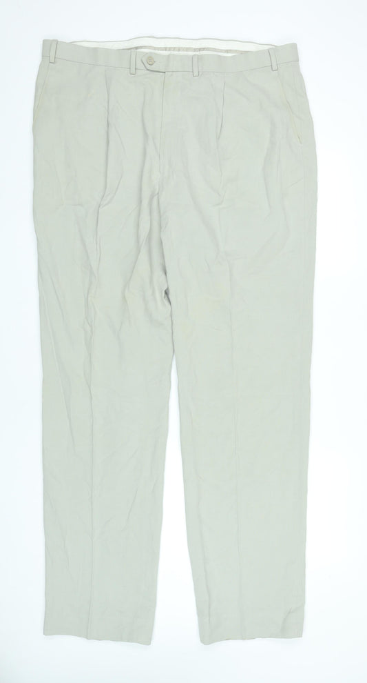 Marks and Spencer Men's Beige Chino Trousers Size 42W 35L Classic Fit
