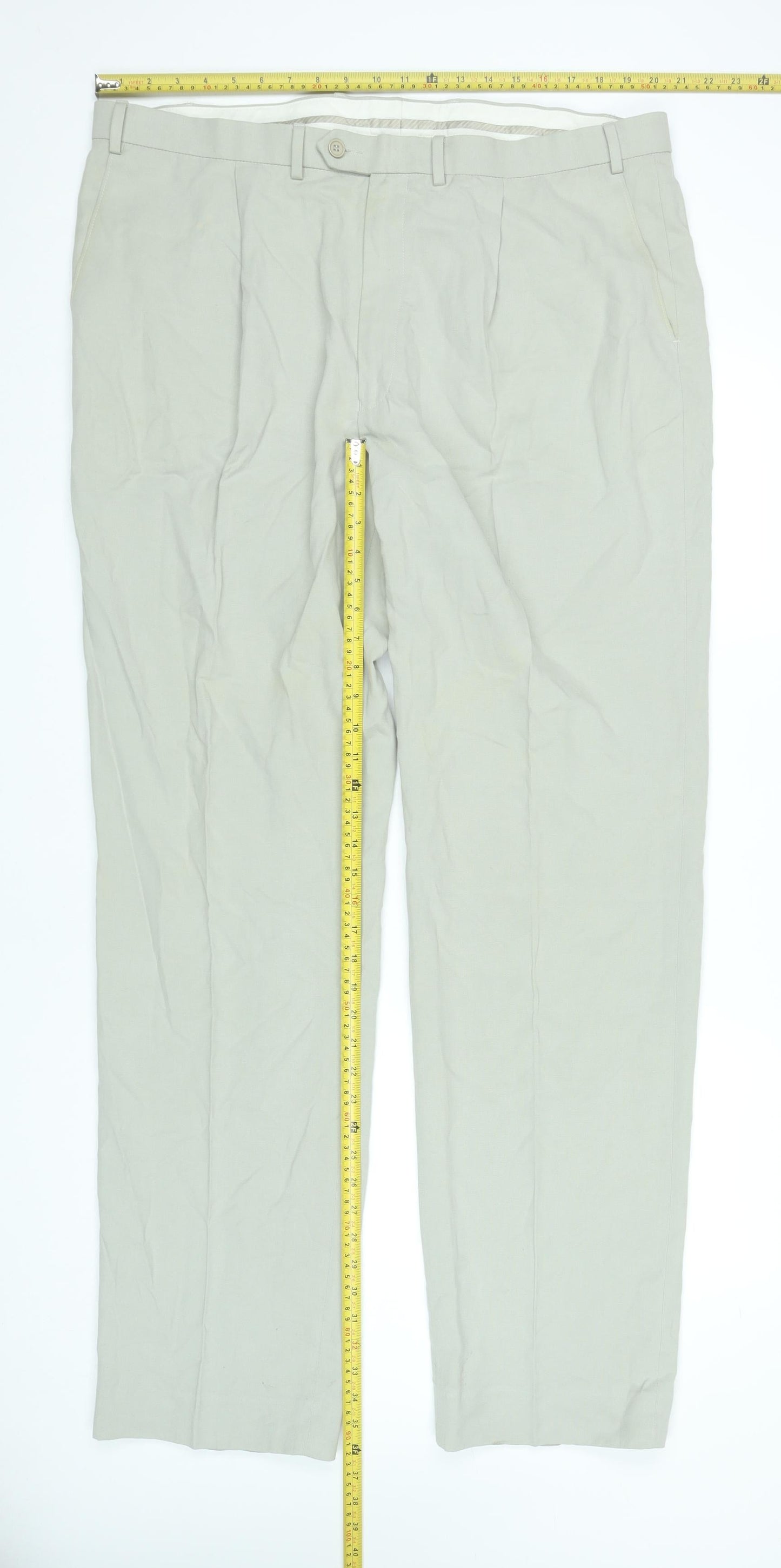 Marks and Spencer Men's Beige Chino Trousers Size 42W 35L Classic Fit