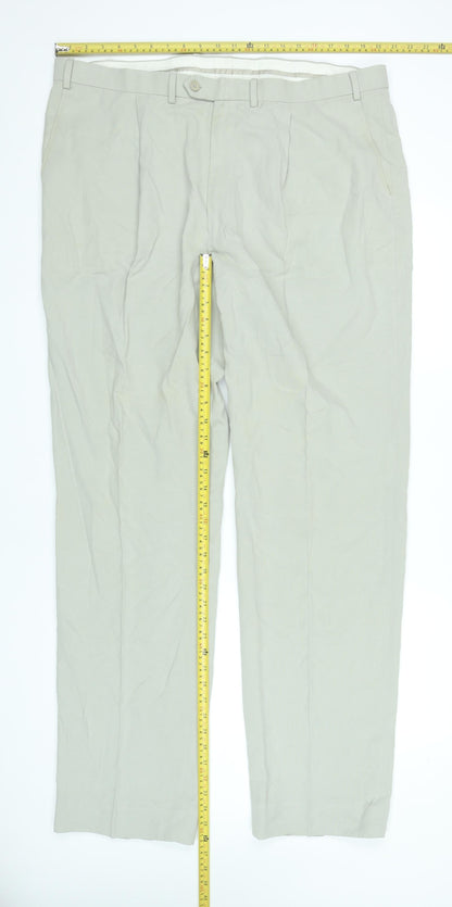 Marks and Spencer Men's Beige Chino Trousers Size 42W 35L Classic Fit