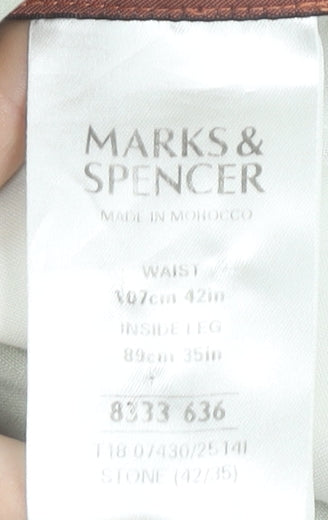 Marks and Spencer Men's Beige Chino Trousers Size 42W 35L Classic Fit