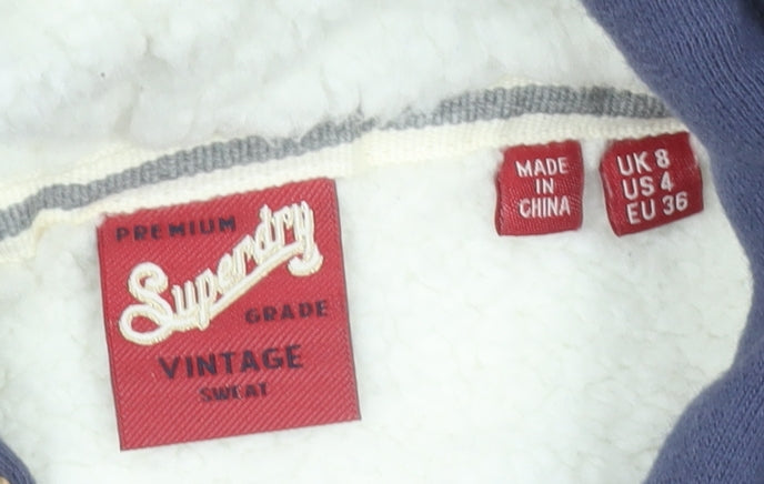 Superdry Women’s Navy Full Zip Hoodie UK 8 Cotton Blend Lined