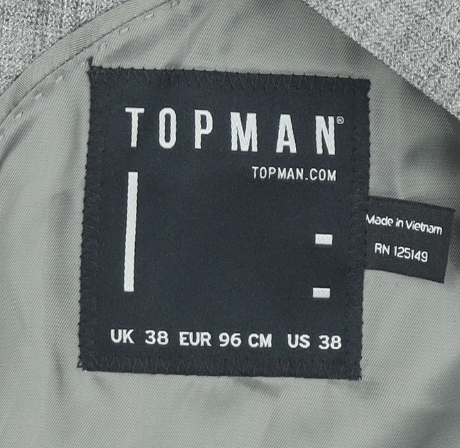 Topman Men's Grey Slim Fit Suit Jacket UK 38 Regular Two Button