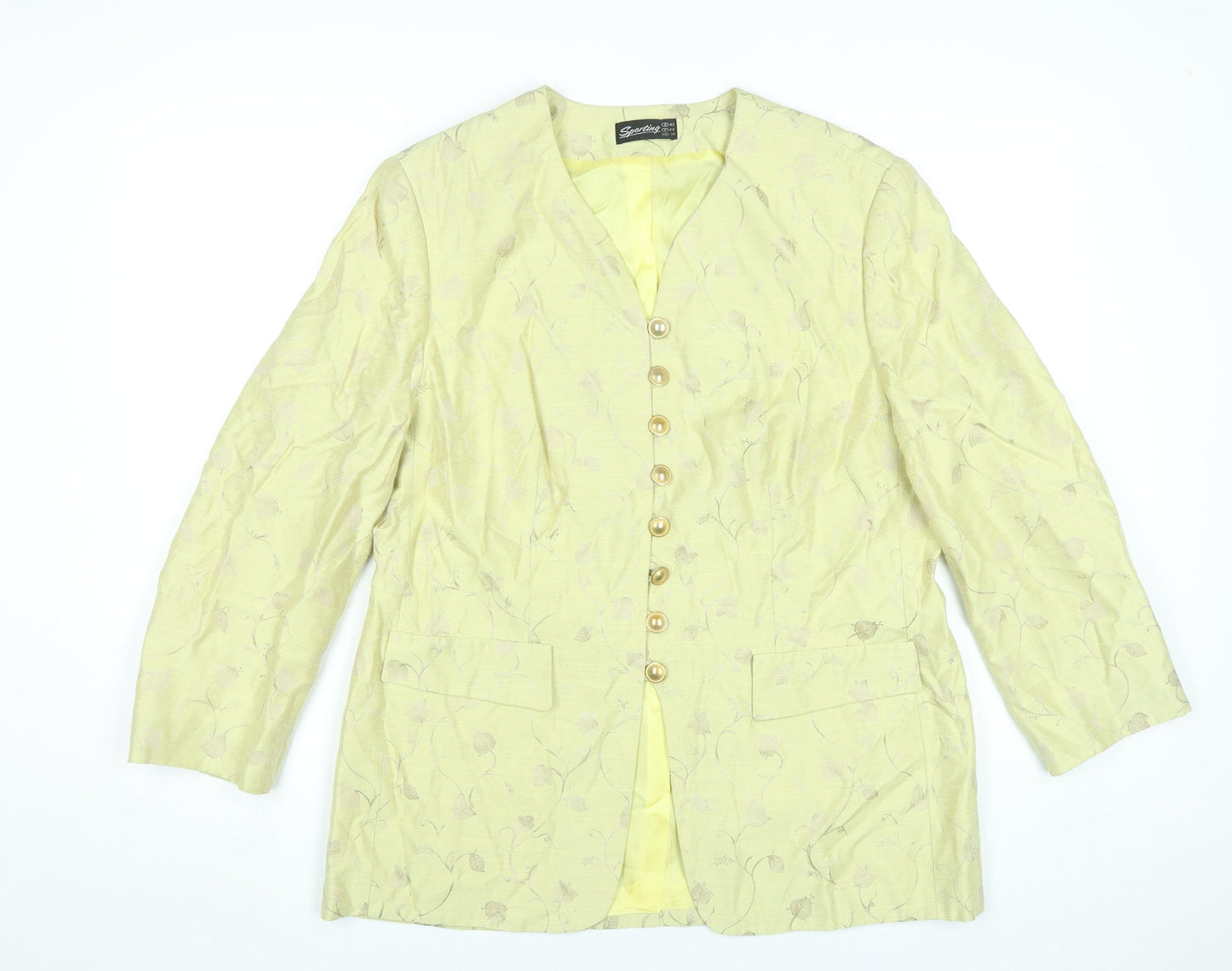 Sporting Women’s Yellow Floral Blazer Jacket Size 14 Viscose Acetate