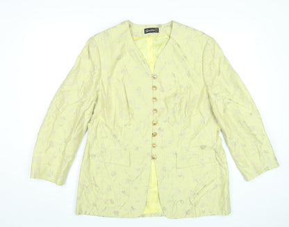 Sporting Women’s Yellow Floral Blazer Jacket Size 14 Viscose Acetate