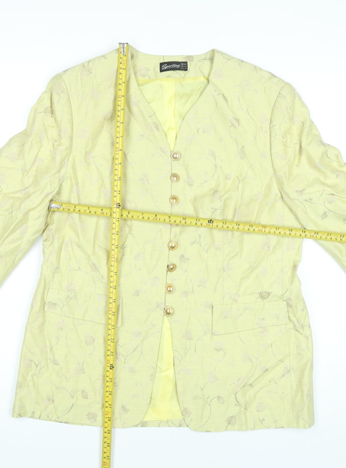 Sporting Women’s Yellow Floral Blazer Jacket Size 14 Viscose Acetate