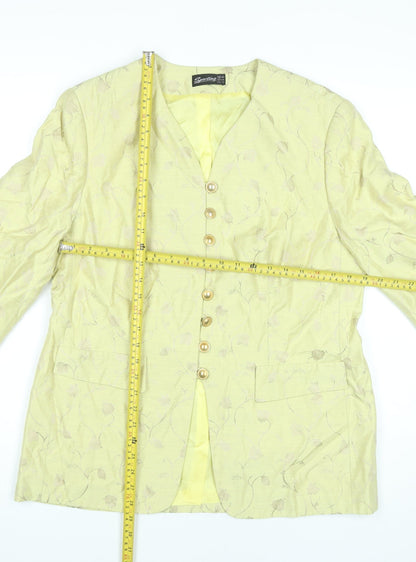 Sporting Women’s Yellow Floral Blazer Jacket Size 14 Viscose Acetate