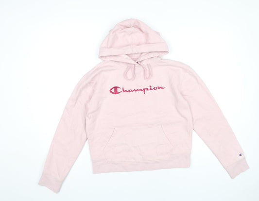 Champion Womens Pink Hoodie Sweatshirt Small Logo Embroidered