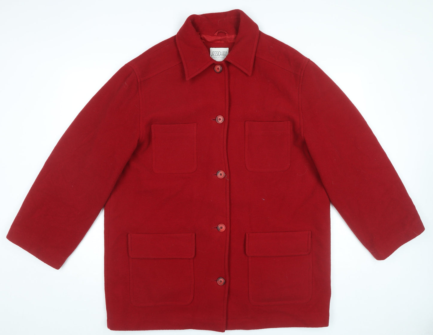 Jessica Reid Women’s Red Wool Blend Mid-Length Overcoat L