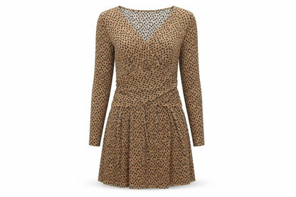 ASOS Women’s Brown Polka Dot Wrap Dress Size 8 Long Sleeve Short