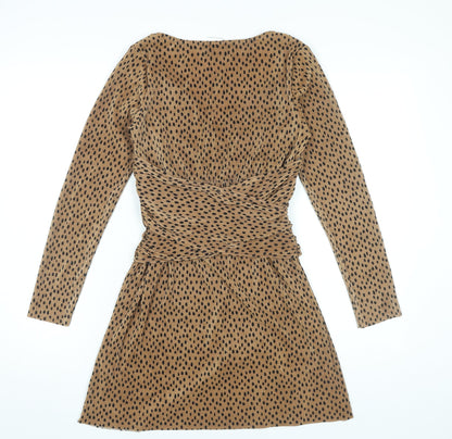 ASOS Women’s Brown Polka Dot Wrap Dress Size 8 Long Sleeve Short