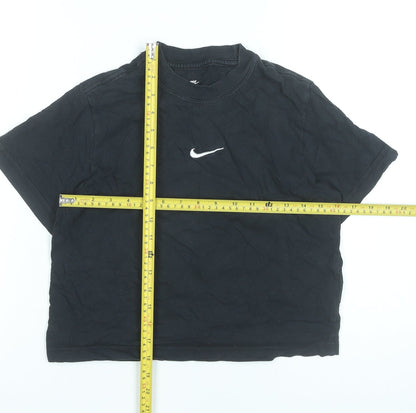 Nike Girls Black Cotton T-Shirt Loose Fit Short Sleeve Size 146 Logo