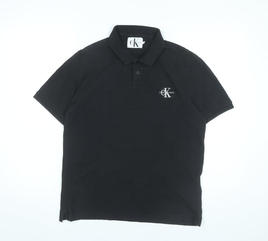 Calvin Klein Jeans Men’s Black Polo Shirt Size M Short Sleeve Cotton