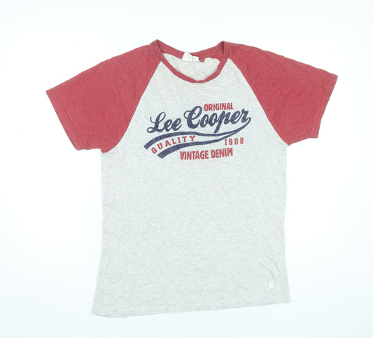 Lee Cooper Men’s Grey Red S Graphic Logo Raglan T-Shirt