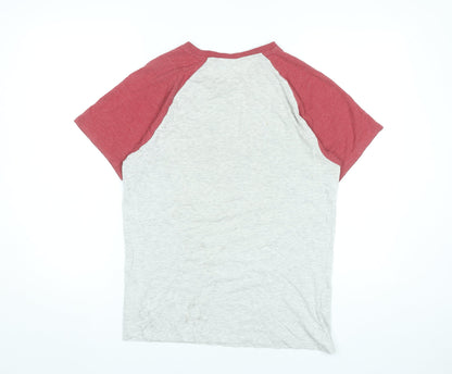 Lee Cooper Men’s Grey Red S Graphic Logo Raglan T-Shirt