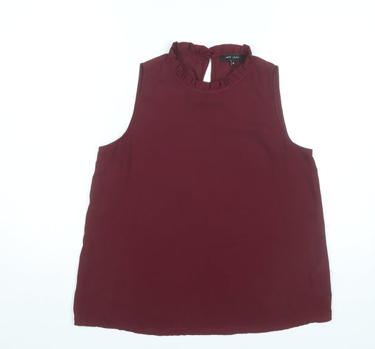 New Look Women's Red High Neck Ruffle Blouse Size 12 Sleeveless