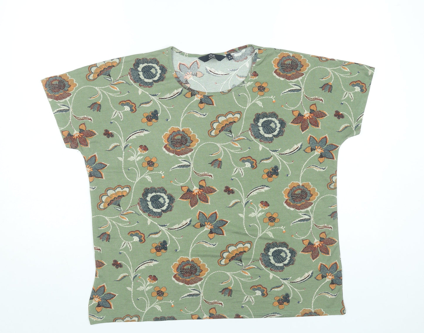 Womens UK Size 14 Isle Essentials Green Basic T-Shirt