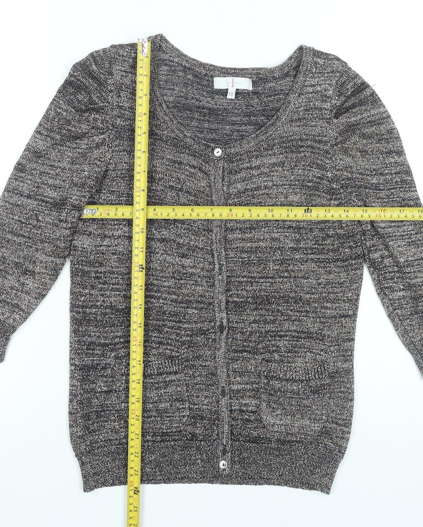 Jasper Conran Women's Grey Size 10 Scoop Neck Cardigan Jumper