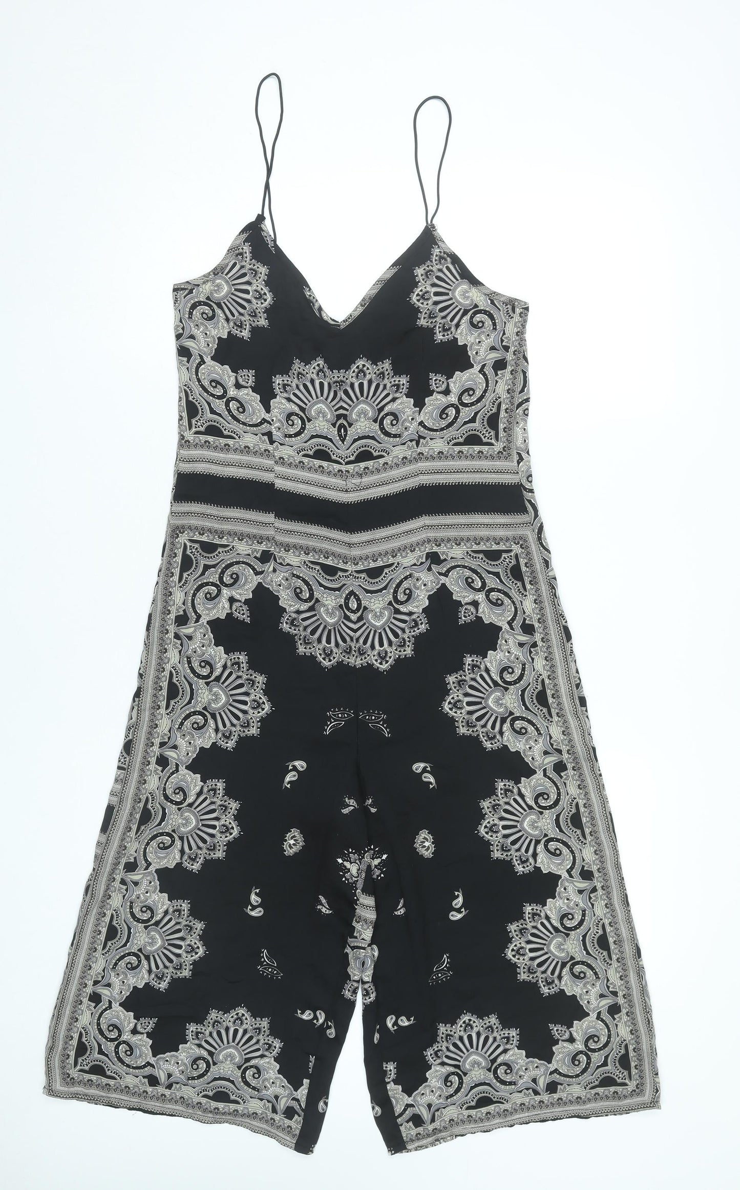 Missguided Womens Black Paisley Wide Leg Jumpsuit Size 6