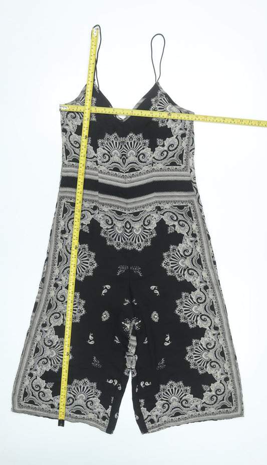 Missguided Womens Black Paisley Wide Leg Jumpsuit Size 6
