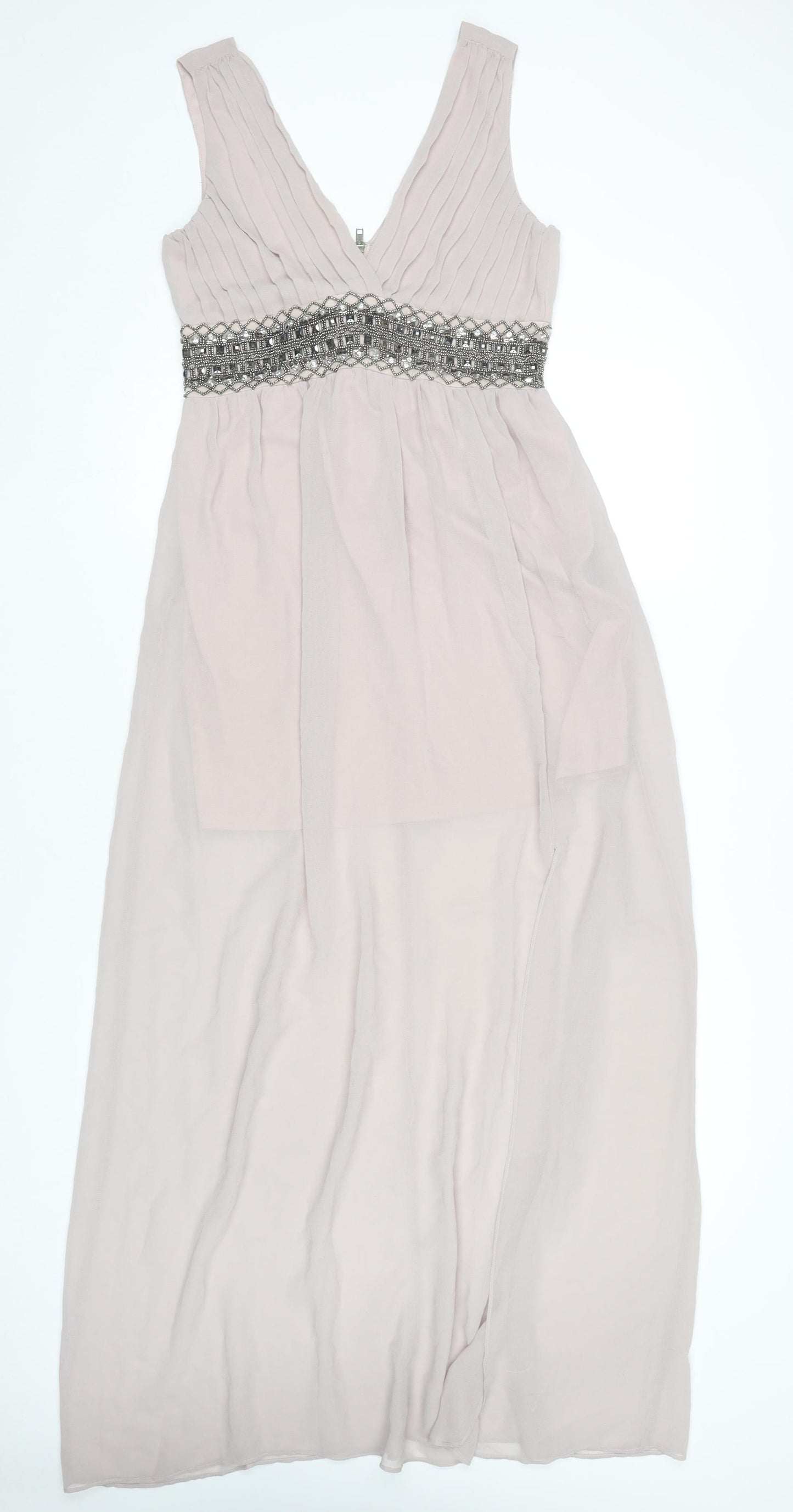 TFNC London Women’s Ivory Maxi Dress Size S Beaded Formal Sleeveless