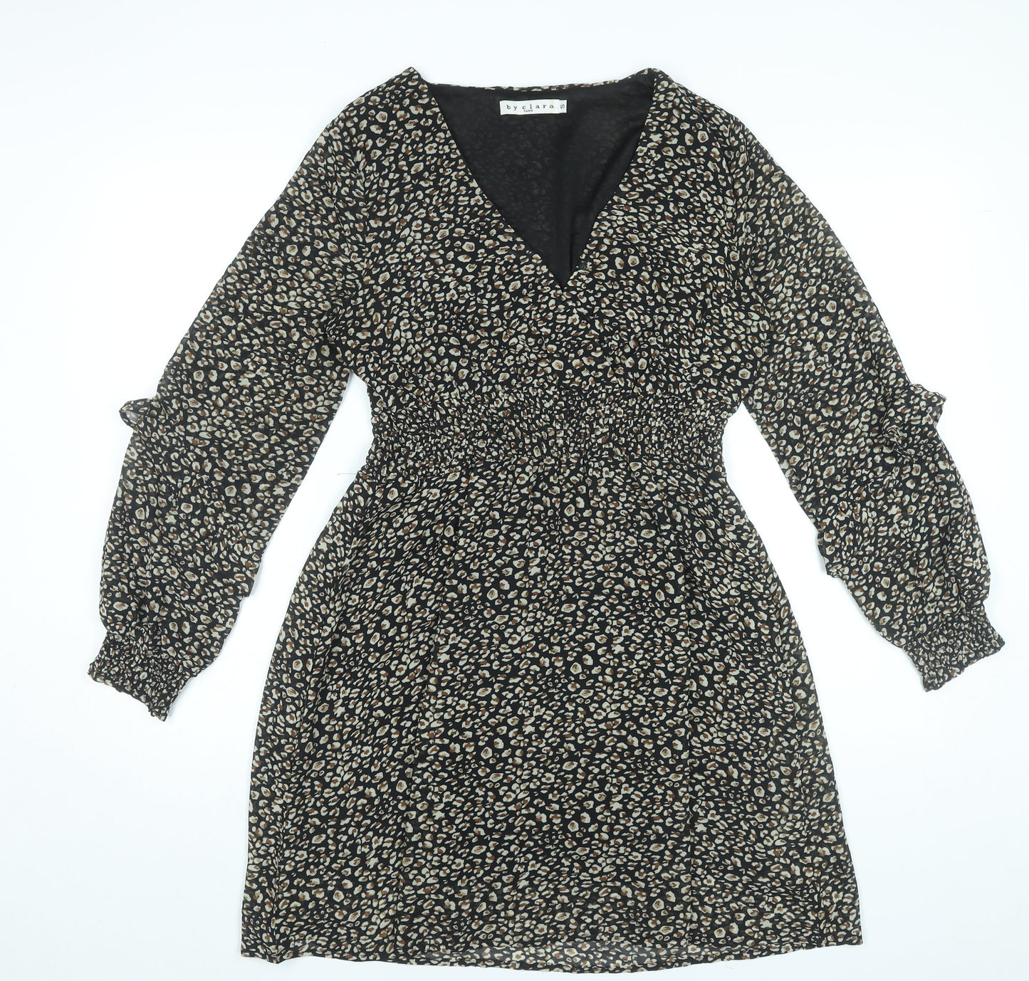 By Clara Women’s Black Animal Print Short A-Line Dress S
