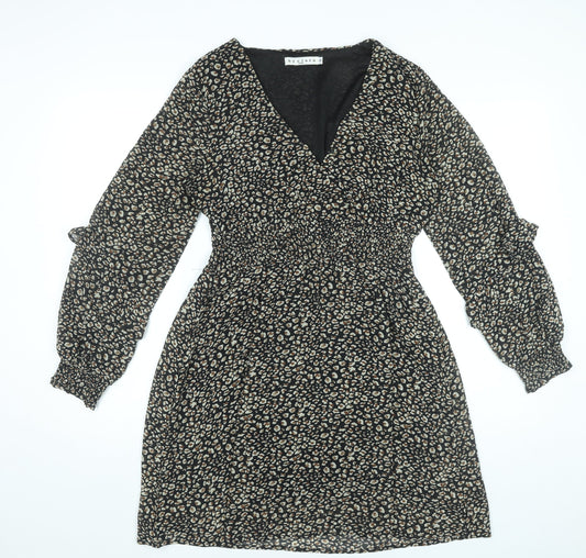 By Clara Women’s Black Animal Print Short A-Line Dress S